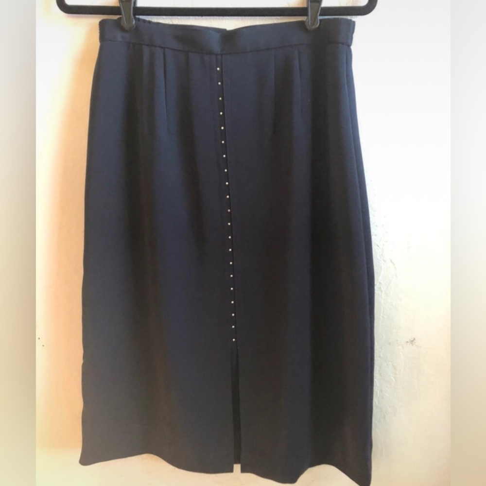 80s Navy Pencil Skirt with Rhinestones